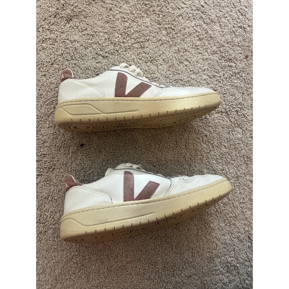 Madewell x Veja Leather V-10‎ Lace-Up Sneakers in White with Pink Size 7 EU 38 - Picture 4 of 8